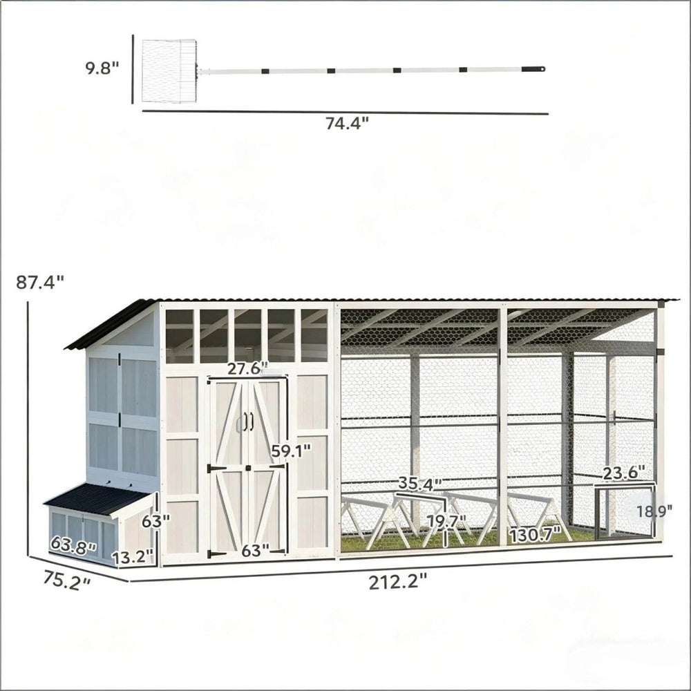 English Elm Outdoor Walk-in Chicken Coop Fir Wood Flock House with Run and Nesting Box T3971S00249