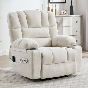 English Elm Living Space Reclining Chair with 8-Point Vibration, Lumbar Heating, Multi-Recline Comfort and Easy Assembly Beige W1403P364987
