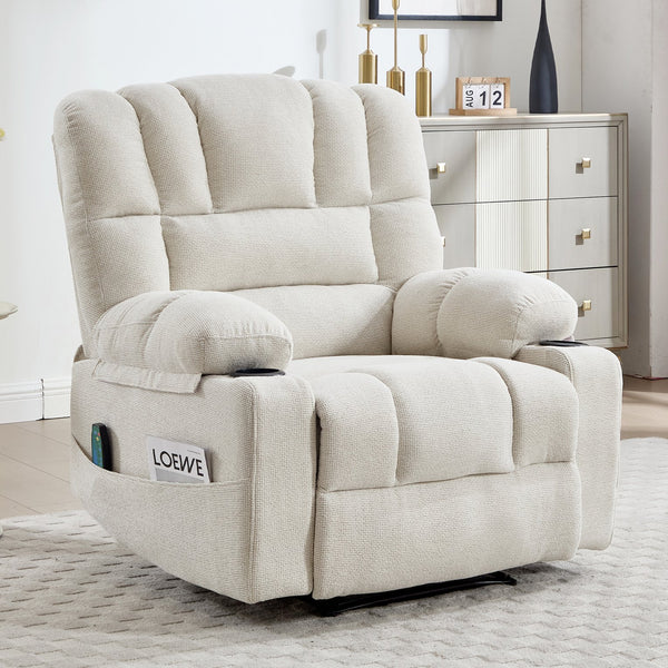 English Elm Living Space Reclining Chair with 8-Point Vibration, Lumbar Heating, Multi-Recline Comfort and Easy Assembly Beige W1403P364987