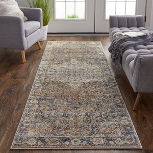 Feizy Rugs Kaia Luxurious Low Pile Area Rug – Soft, Durable Medallion Design Perfect For High Traffic Spaces Tan,Orange,Blue Polypropylene,Viscose,Polyester Kai39gmfmlt000i31