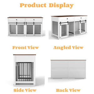 English Elm 63'' Farmhouse Double Dog Crate Furniture with Wood Grain Mdf Build and Storage Drawers W2557P231672