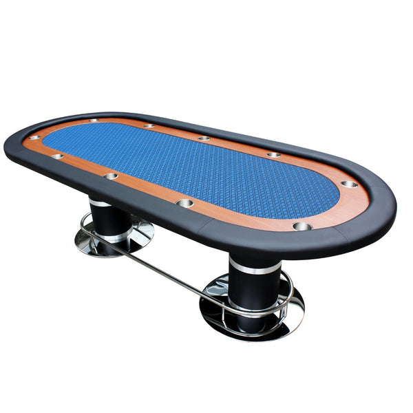 English Elm 96" Oval Poker Table Seats 10 with Speed Felt Surface Stainless Steel Cup Holders Blue W2748S00050