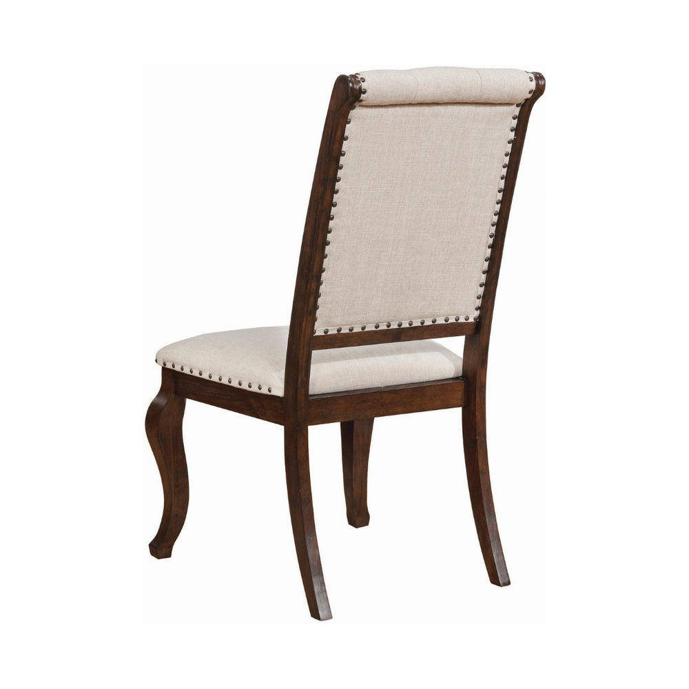 English Elm Set Of 2 Cream Upholstered Dining Chairs With Tufted Backs & Nailhead Trim In Barley Java Finish B016P225455-GIGA