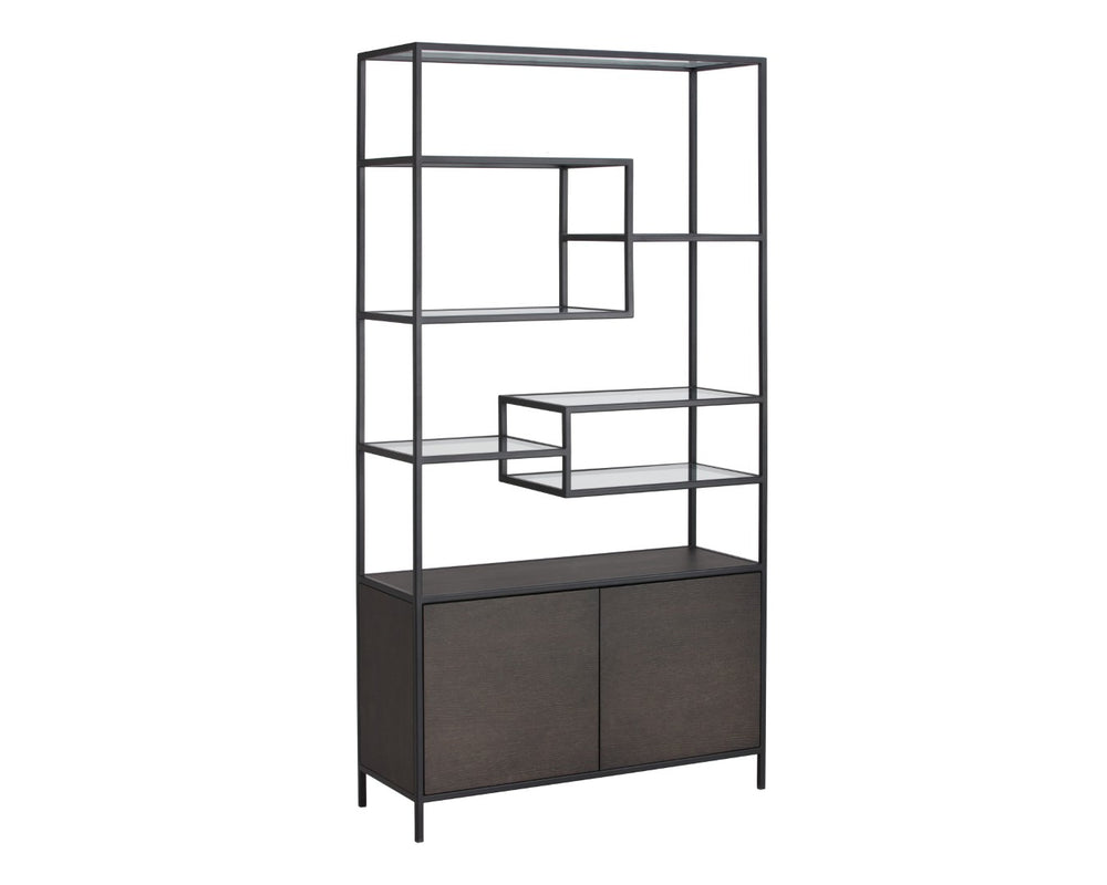 Sunpan STAMOS Bookcase - Modern Industrial Design with Charcoal Grey Oak & Black Iron Frame for Storage 104636