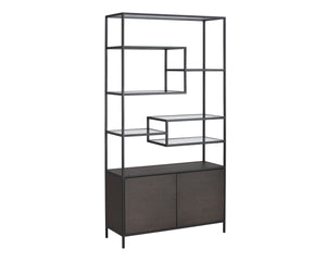 Sunpan STAMOS Bookcase - Modern Industrial Design with Charcoal Grey Oak & Black Iron Frame for Storage 104636