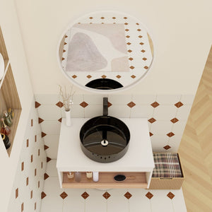 English Elm 30" Floating Wall Mount Bathroom Vanity Open Shelf Ceramic Vessel Sink Modern White White + Light Oak,White+Black W3450S00060
