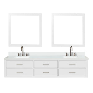 English Elm White Double Bath Vanity 84 in W x 22 in D with White Quartz Top, Chrome Faucets & Dual 36" Mirrors B2731S01844