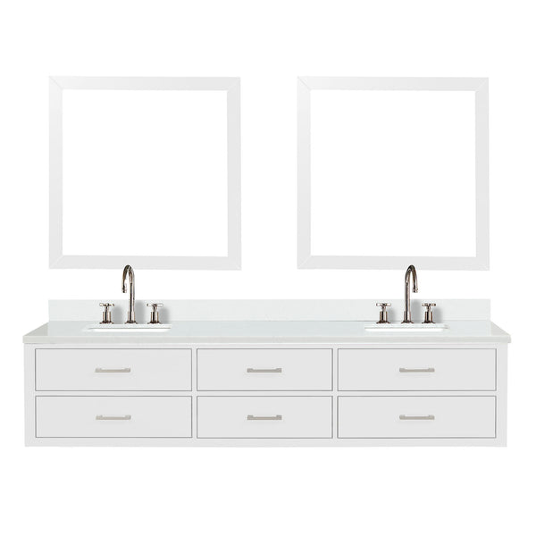English Elm White Double Bath Vanity 84 in W x 22 in D with White Quartz Top, Chrome Faucets & Dual 36" Mirrors B2731S01844