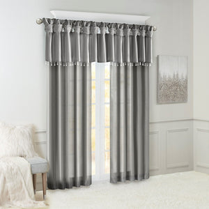 English Elm Twist Tab Lined Faux Silk Curtain Panel In Charcoal - 50X120" Elegant Drape & Light Control B03598233-GIGA