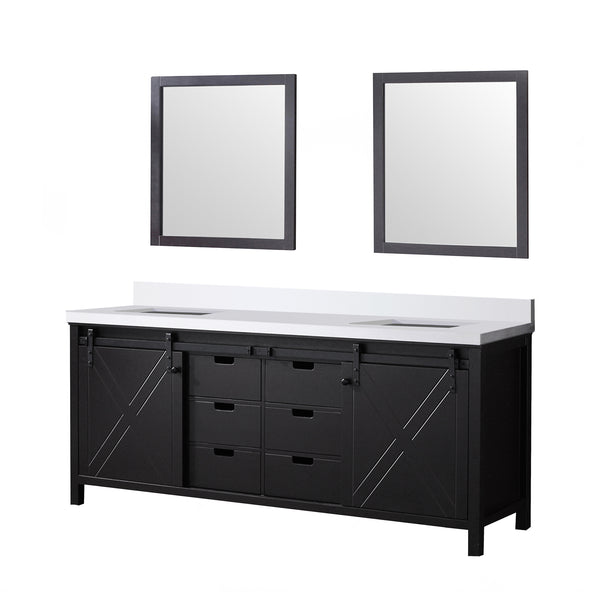 English Elm Brown Double Bath Vanity 80" W x 22" D with Cultured Marble Top, Soft-Close Drawers, Mirrors Included B2731S00904