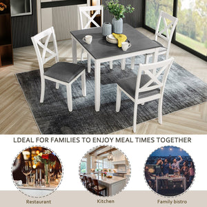 English Elm 5-Piece Modern Dining Set for 4 with Waterproof Wood-Grain Top, X-Back Chairs, Linen Comfort, Stable Frame White+gray W1998S00063