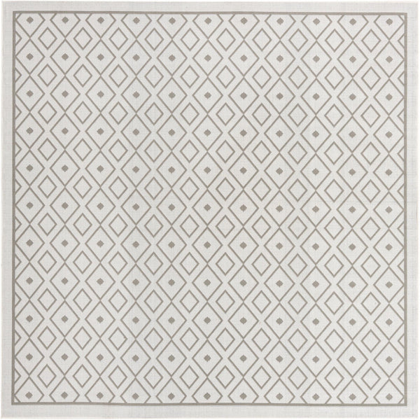 Unique Loom Outdoor Trellis Kafes Machine Made Geometric Rug Ivory, Gray 7' 10" x 7' 10"