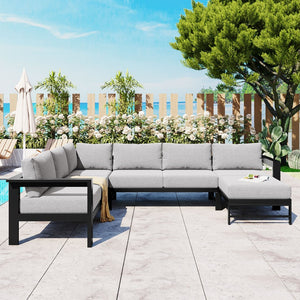 English Elm U_style Outdoor U-shaped Sectional with Iron Frame and Ultra Thick Foam Patio Seating WY000478AAE