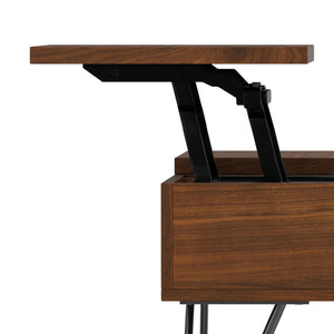 English Elm Hunter Solid Wood Lift Top Square Table with Gold Hairpin Legs and Hidden Storage B136P429092