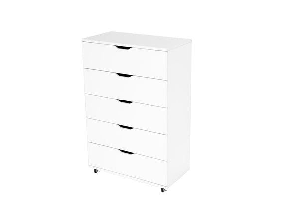 English Elm White Five Drawer Rolling Storage Cabinet with Sleek Cutout Handles for Any Room B372P407630