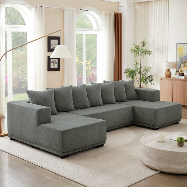 English Elm Chenille U-Shaped Modular Sectional Sofa – Cloud Couch With Luxurious Chenille Fabric For Cozy Living Spaces W2339S00017