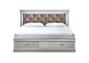 English Elm Lorana King Platform Bed with Led Lighting Tufted Faux Leather Glam Storage Frame Silver B078S00689