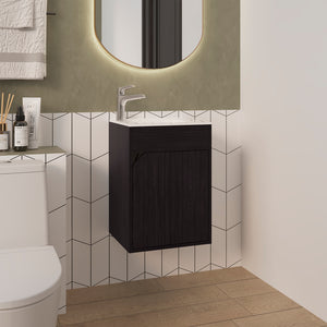 English Elm Hudson Modern Vanity Sink with Integrated Cabinet Storage, Compact Durable Engineered Wood for Bathrooms Black B092P329250