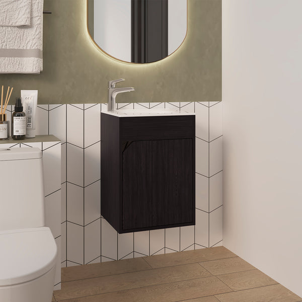 English Elm Hudson Modern Vanity Sink with Integrated Cabinet Storage, Compact Durable Engineered Wood for Bathrooms Black B092P329250