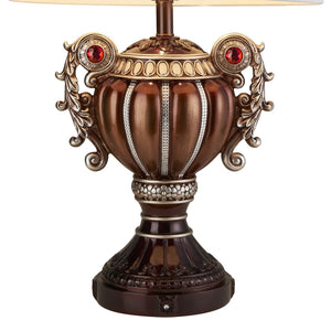 English Elm 29.5" Polyresin Table Lamp with Chestnut Geometric Weave Finish, Oval White Fabric Shade, UL Listed Multicolor B072116213