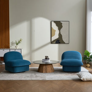English Elm Swivel Accent Chair Plush Velvet Pumpkin Barrel Silhouette with 360 Degree Metal Base Smoke Blue W3244P392751