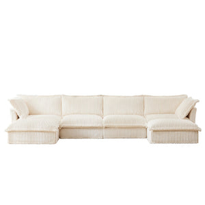English Elm Slipcovered U-Shape Sectional Sofa - Luxurious Cream Corduroy Couch With Washable Covers & Pillows W3041S00026-GIGA