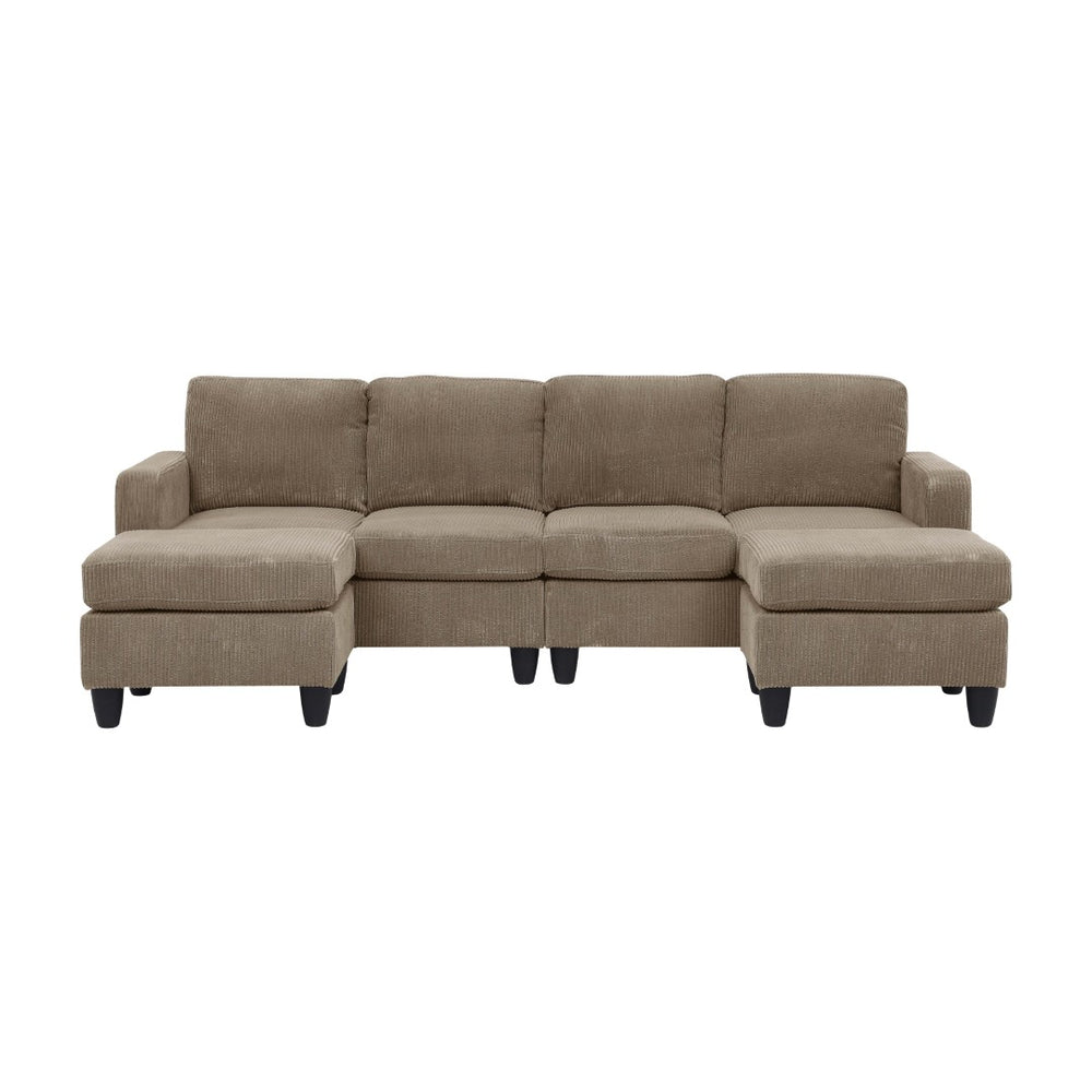 English Elm Savannah Corduroy Modular Sectional with Matching Ottoman for Contemporary Living Rooms Camel B343S00047