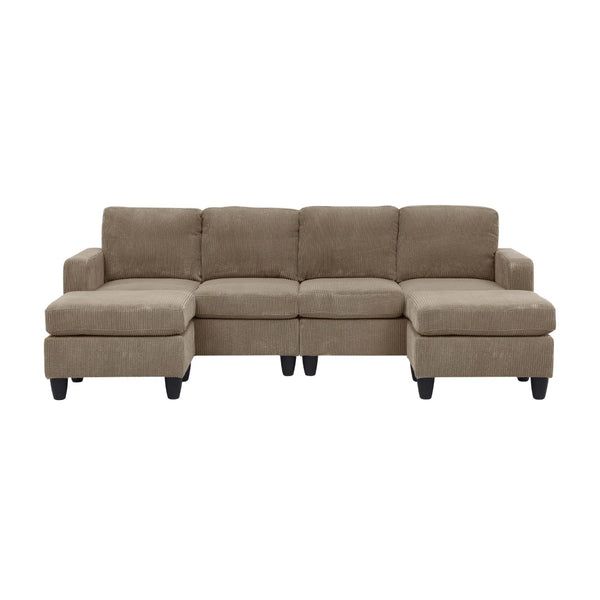 English Elm Savannah Corduroy Modular Sectional with Matching Ottoman for Contemporary Living Rooms Camel B343S00047
