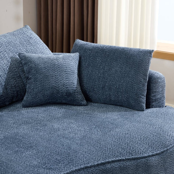 English Elm 124.5-inch Curved Chenille Sectional Sofa with Pillows Deep Seat Living Room Couch Blue W3612S00025
