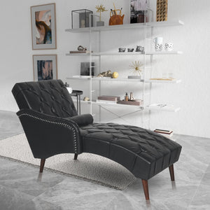 English Elm Chaise Lounge Chair Tufted Pu Leather Upholstered Accent Seat for Bedroom Living Room Black W680P415491