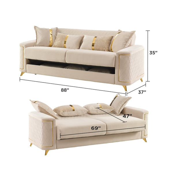 English Elm Lisa Three Seat Sofa with Birch Frame Pocket Coil Cushions and Gold Steel Legs B009S02242