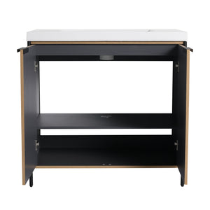 English Elm 36" Freestanding Bathroom Vanity with Resin Sink, Soft-Close Doors, Adjustable Shelf & Metal Handles Light Coffee W999S00296