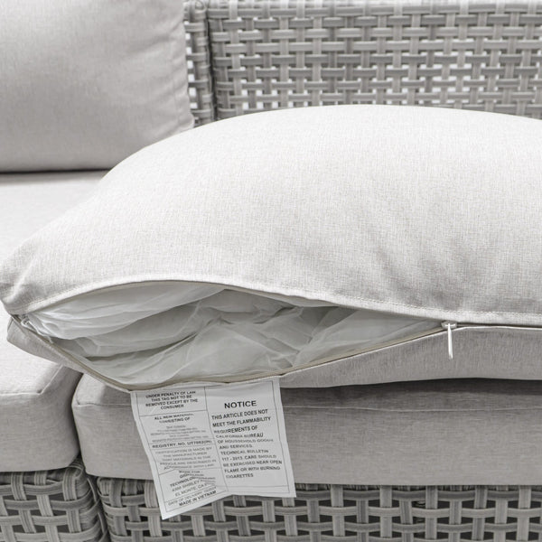 English Elm K&K 8-Piece Patio Conversation Set with 43" 60,000 BTU Propane Fire Pit, UV Wicker & Thick Cushions Grey N707S000012G