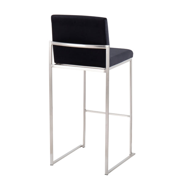 English Elm Fuji High Back Barstool Set Of 2 In Luxurious Black Velvet & Sleek Stainless Steel Frame For Modern Style B202P222194