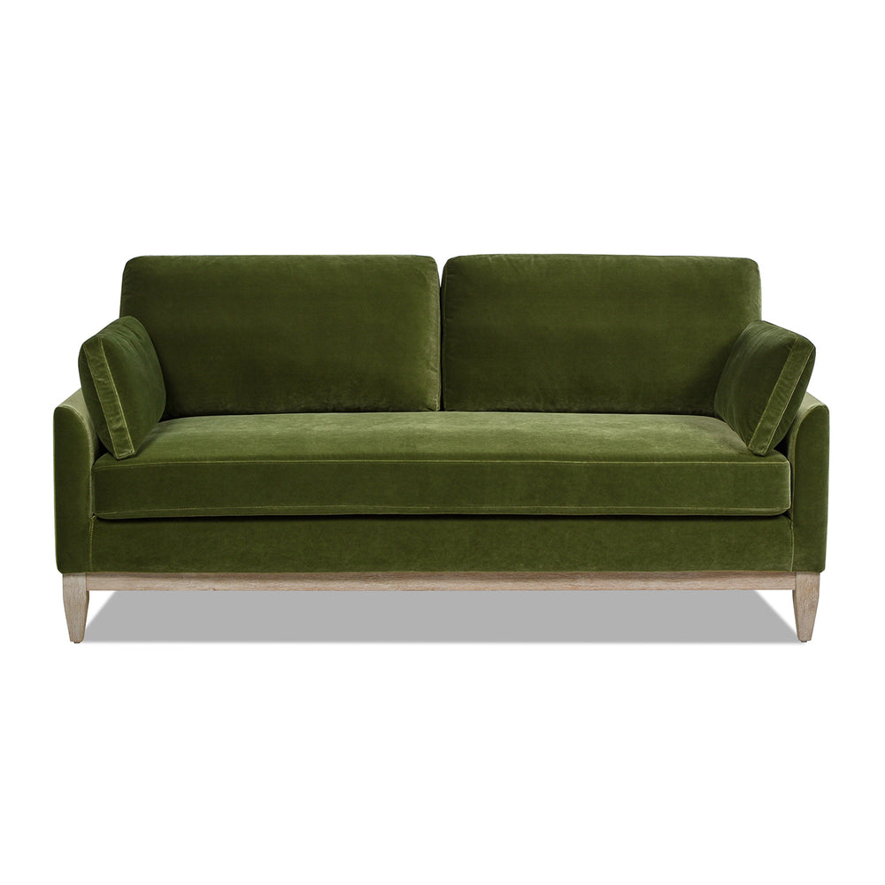 English Elm Jennifer Taylor Home - Pasadena Modern Farmhouse Sofa 75.5" Performance Velvet Upholstery, Sustainable Rubberwood Base Olive Green B2719P238337