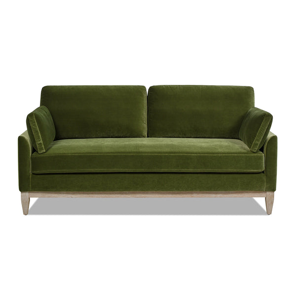 English Elm Jennifer Taylor Home - Pasadena Modern Farmhouse Sofa 75.5" Performance Velvet Upholstery, Sustainable Rubberwood Base Olive Green B2719P238337