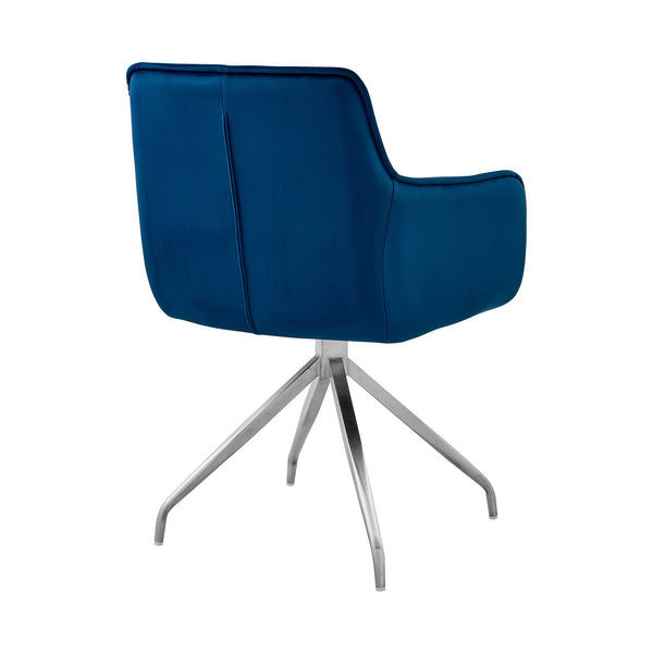 English Elm Flannor Blue Velvet Dining Accent Chair with Brushed Stainless Steel Legs, Modern Durable Seating B2736P354382