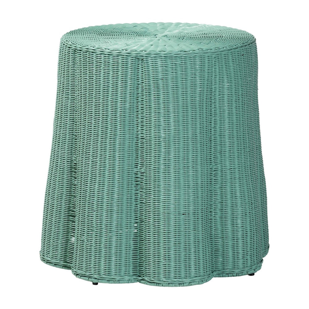 English Elm Scallop Handwoven Rattan Round Accent Table Coastal Boho Foyer or Sunroom B2750P467850