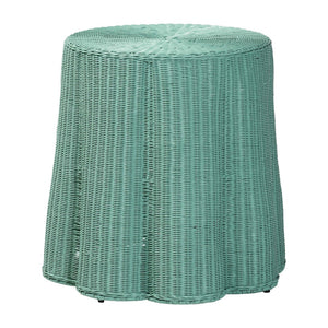 English Elm Scallop Handwoven Rattan Round Accent Table Coastal Boho Foyer or Sunroom B2750P467850