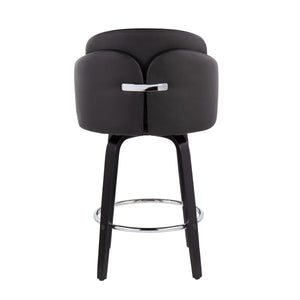 English Elm Dahlia Contemporary Counter Stool Set Of 2 In Black Faux Leather & Wood With Chrome Footrest B202S00222