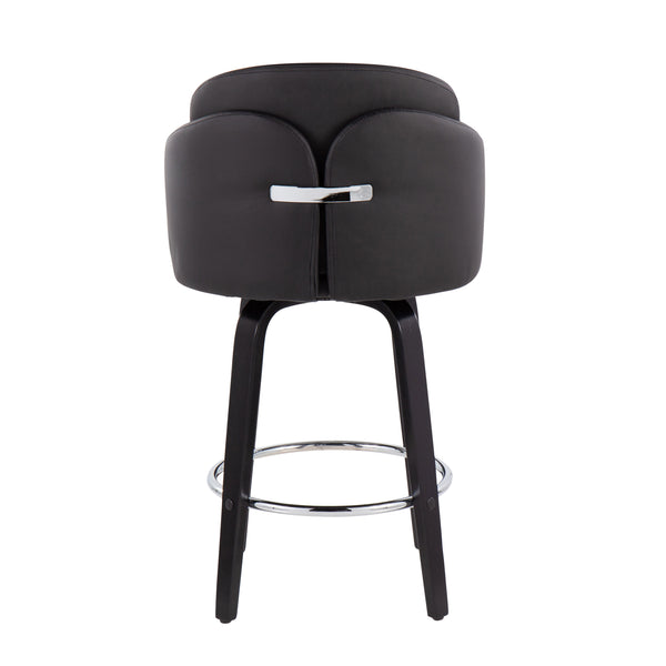 English Elm Dahlia Contemporary Counter Stool Set Of 2 In Black Faux Leather & Wood With Chrome Footrest B202S00222