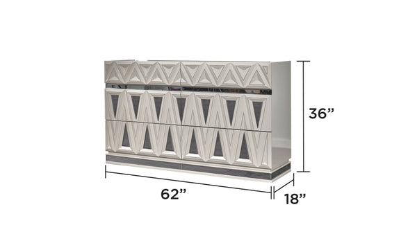 English Elm Lavita 6-Drawer Dresser with High Gloss Lacquer, Diamond Crystal Fronts, Soft-Close Drawers, Grey B009P245895