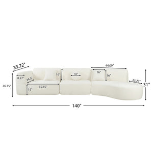 English Elm 140" Curved Sectional Sofa Plush Lamb Wool Upholstery 3 Piece Modular Living Room Set Beige N767P384981A
