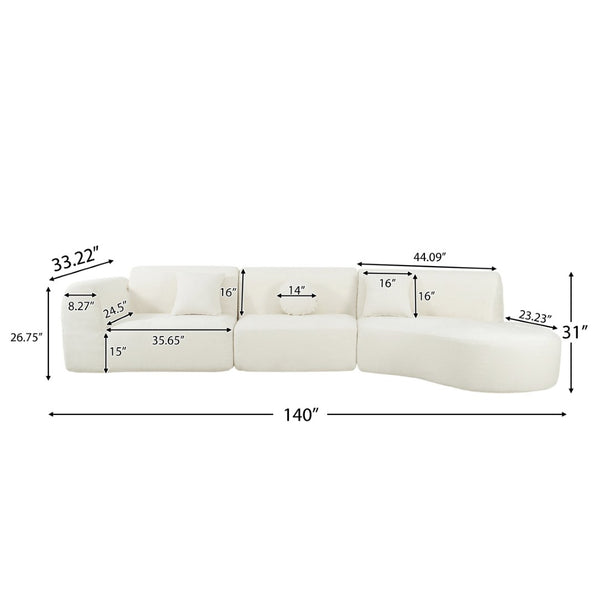 English Elm 140" Curved Sectional Sofa Plush Lamb Wool Upholstery 3 Piece Modular Living Room Set Beige N767P384981A