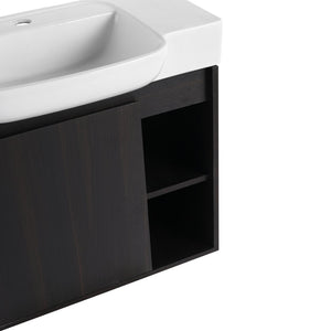 English Elm 28'' Floating Bathroom Vanity with Ceramic Sink Soft Close Door Melamine Cabinet Dark Oak W999P426640