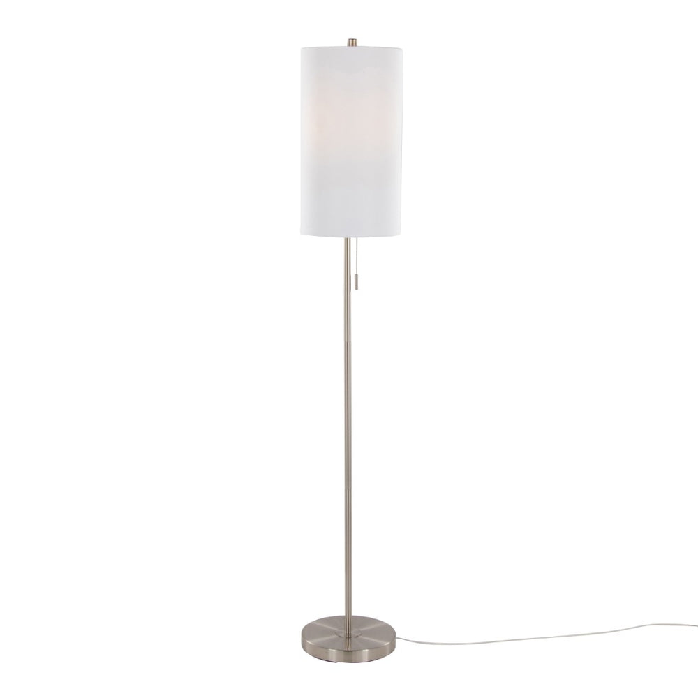 English Elm Bounty Brushed Nickel Contemporary Floor Lamp with Linen Drum Shade for Living Rooms B202P223983
