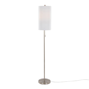 English Elm Bounty Brushed Nickel Contemporary Floor Lamp with Linen Drum Shade for Living Rooms B202P223983