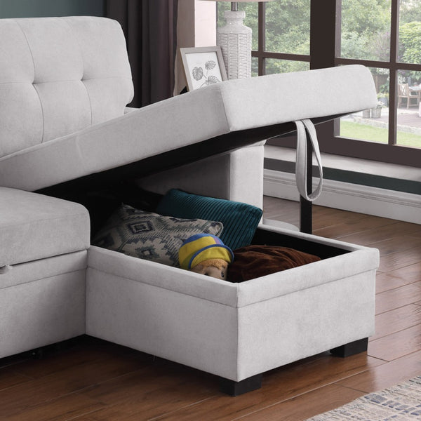 English Elm Jardin Woven Beige Sectional Sleeper Sofa with Reversible Storage Chaise for Living Rooms B2749S00247