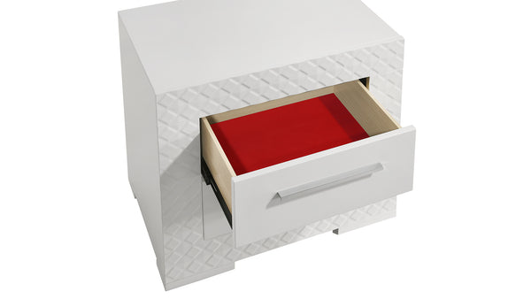 English Elm Blanca Modern 2-Drawer Nightstand in High-Gloss Lacquer White with Quilted Texture, Plush Lined Drawers B009P243271
