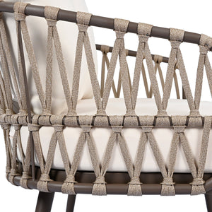 English Elm Christopher Knight Home® - 4-Piece Outdoor Patio Set with Woven Rope U-Back, Steel Frame, Thick Cushions & Acacia Table for Garden Brown+Beige N780P209458R